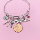 Silver Dog Cat Stethoscope Caduceus Charm Bracelet, Veterinary Bracelet, N4963