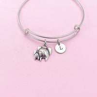 Silver Mother Elephant and Baby Calf Charm Bracelet, N1498