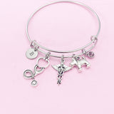 Silver Dog Stethoscope Caduceus Charm Bracelet, Veterinary Bracelet, N4963B