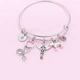 Silver Dog Stethoscope Caduceus Charm Bracelet, Veterinary Bracelet, N4963B