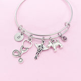 Silver Dog Stethoscope Caduceus Charm Bracelet, Veterinary Bracelet, N4963B