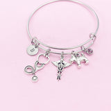 Silver Dog Stethoscope Caduceus Charm Bracelet, Veterinary Bracelet, N4963B