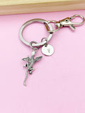 Silver Flying Dargon Charm Keychain, Flying Lizards Charm, Gecko with Wings Charm N5699A