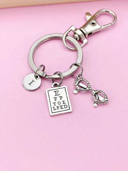 Silver Eye Chart Reading Glasses Charm Keychain, N147B
