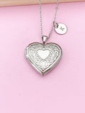 Stainless Steel Heart Locket Necklace, Personalized Initial Charm