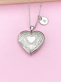 Stainless Steel Heart Flower Locket Pendant Necklace, Tarnish Resistant, Keepsake Photo Frame Charm, Personalized Customized, N1782A