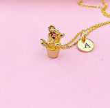 Gold Cactus Pot Charm Necklace Plant Biologist School Student Gifts Ideas Personalized Customized Made to Order, N5501