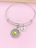 Silver Daisy Charm Bracelet, Silver Sunflower Flower Jewelry, N2344