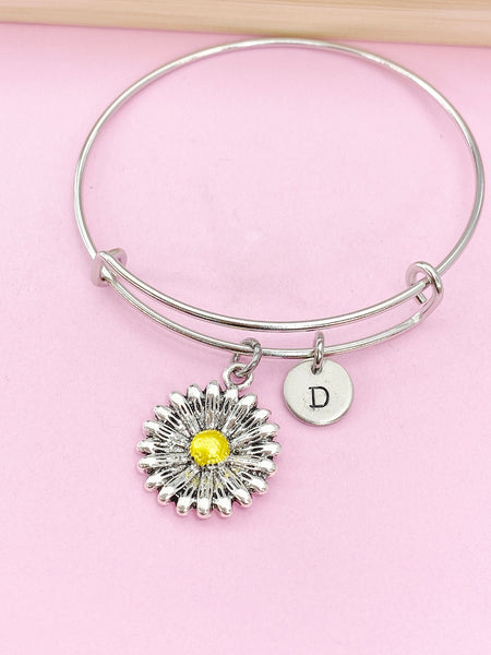 Silver Daisy Charm Bracelet, Silver Sunflower Flower Jewelry, N2344