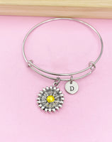 Silver Daisy Charm Bracelet, Silver Sunflower Flower Jewelry, N2344