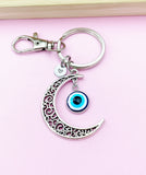 Silver Moon with Evil Eye Charm Keychain, N5702