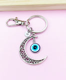 Silver Moon with Evil Eye Charm Keychain, N5702