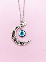 Silver Moon with Evil Eye Charm Necklace, N5702A