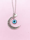 Silver Moon with Evil Eye Charm Necklace, N5702A