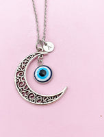 Silver Moon with Evil Eye Charm Necklace, N5702A