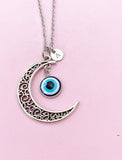Silver Moon with Evil Eye Charm Necklace, N5702A