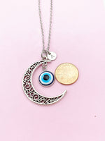 Silver Moon with Evil Eye Charm Necklace, N5702A