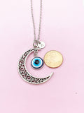 Silver Moon with Evil Eye Charm Necklace, N5702A