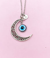 Silver Moon with Evil Eye Charm Necklace, N5702A