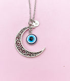 Silver Moon with Evil Eye Charm Necklace, N5702A