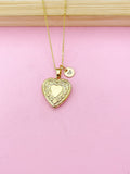 Gold Heart Bowknot Locket Necklace, Love, Keepsake Photo Frame, N4043