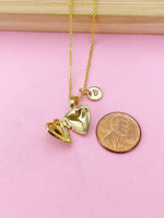 Tiny Gold Heart Locket Necklace, Love, Valentine Gift, N4042