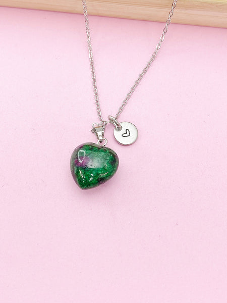 Silver Natural Ruby in Zoisite Heart Necklace, N5332D