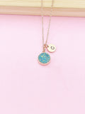 Rose Gold Blue Druzy Dainty Delicate Necklace, N1477