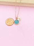 Rose Gold Blue Druzy Dainty Delicate Necklace, N1477