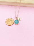 Rose Gold Blue Druzy Dainty Delicate Necklace, N1477