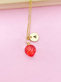 Gold Strawberry Charm Necklace Handmade Lampwork, N5339