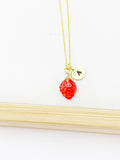 Gold Strawberry Charm Necklace Handmade Lampwork, N5339