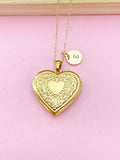 Gold Heart Flower Locket Pendant Necklace, Love Necklace, Keepsake Photo Frame Charm, N3842