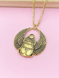 Gold or Silver Scarab Charm Necklace, Egyptian Scarab Charm, Bug Insect Charm, N2739