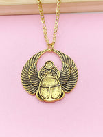 Gold or Silver Scarab Charm Necklace, Egyptian Scarab Charm, Bug Insect Charm, N2739