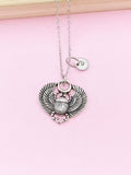 Silver Egypt Scarab Charm Necklace Egypt Beetle Charm, Insect Bug Charm, Personalized Initial, N272