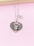 Silver Scarab Charm Necklace, Personalized Initial Pendant