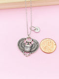 Silver Scarab Charm Necklace, Personalized Initial Pendant