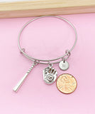 Silver Softball Baseball Charm Bracelet, Baseball Mitt Charm, Baseball Bat Charm, Softball Girl Gift, N3587