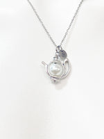 Silver White Pearl Teapot Necklace, Tea Party Gift, N4802