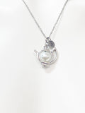 Silver White Pearl Teapot Necklace, Tea Party Gift, N4802