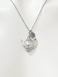 Silver White Pearl Teapot Necklace, Tea Party Gift, N4802