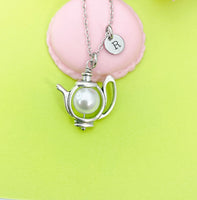 Silver White Pearl Teapot Necklace, Tea Party Gift, N4802