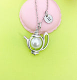 Silver White Pearl Teapot Necklace, Tea Party Gift, N4802
