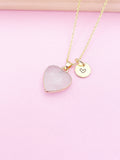 Natural Rose Quartz Heart Necklace, Gemstone Jewelry, N3390
