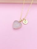 Natural Rose Quartz Heart Necklace, Gemstone Jewelry, N3390