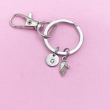 Silver Corn Keychain, Foodie Gift, Personalized Initial Charm