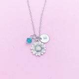 Silver Sunflower Charm Necklace, N1944