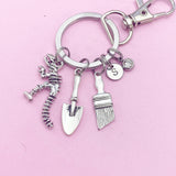Archaeologists Keychain, Dinosaur Skeleton, Brush, Shovel, Personalized Customized Monogram Made to Order Jewelry, N5407A