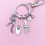 Archaeologists Keychain, Dinosaur Skeleton, Brush, Shovel, Personalized Customized Monogram Made to Order Jewelry, N5407A